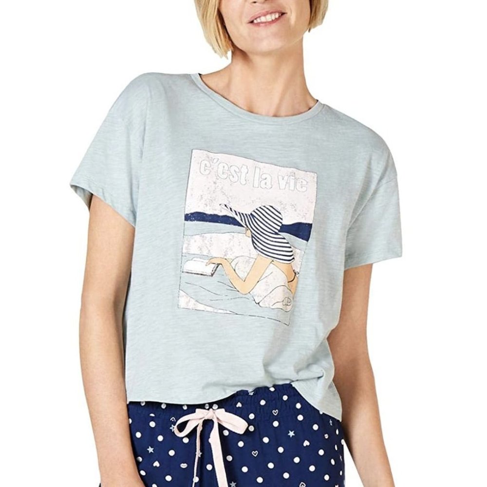 Jenni Intimates Graphic-Print Pajama Sleep Top 100053001 C'est La Vie Large